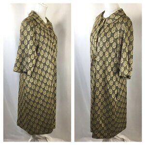 Vtg Dressing Gown Timely Fashions Womens Sz 14 Kimono Robe Gold Black 3/4 Sleeve